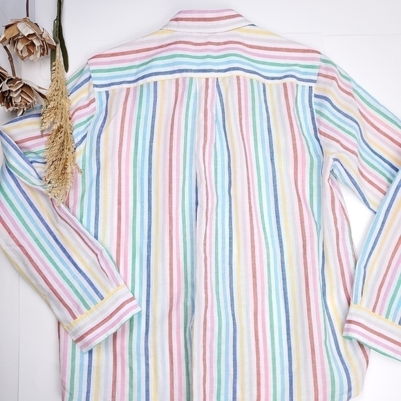 New Lands' End White Striped Cotton Linen Top S - Picture 3 of 16